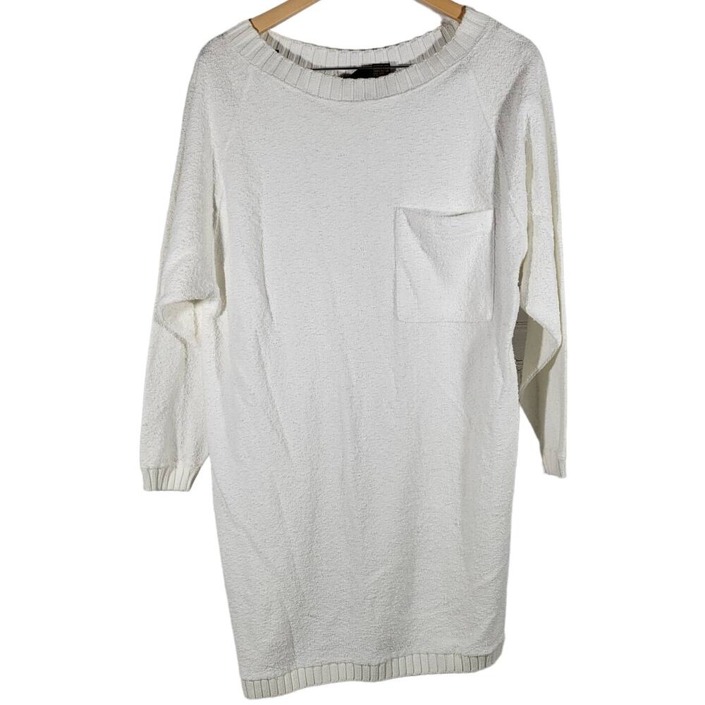 Lizsport Womens White Textured‎ Crewneck Sweater Dress Size S Pocket Casual